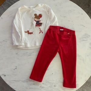 Mayoral Girls Holiday pants outfit (“girl with dog”) tartan dress